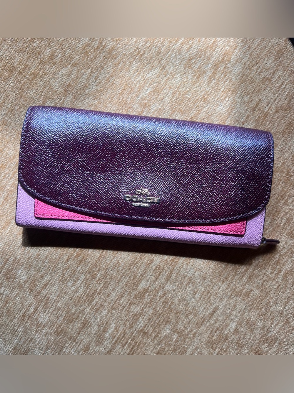 Coach Colorblock Continental Wallet in Plum, Pink and Hot Pink